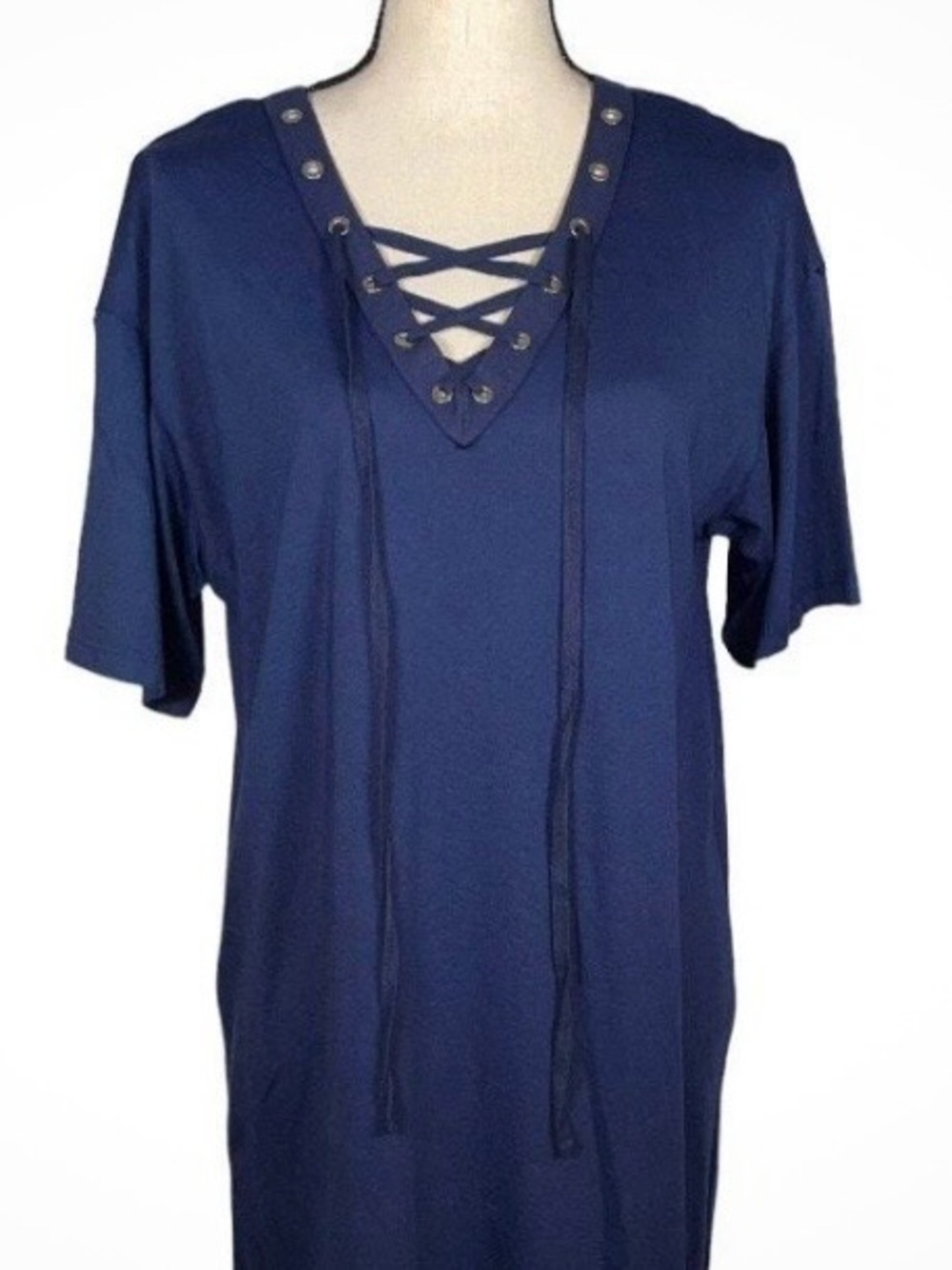 Michael Stars Navy Lace-Up V-Neck Tunic